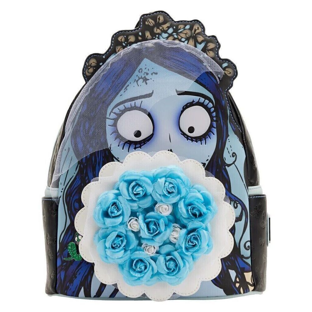 Loungefly Corpse Bride Emily Blue Flower Bouquet Cosplay Mini Backpack Bag Purse